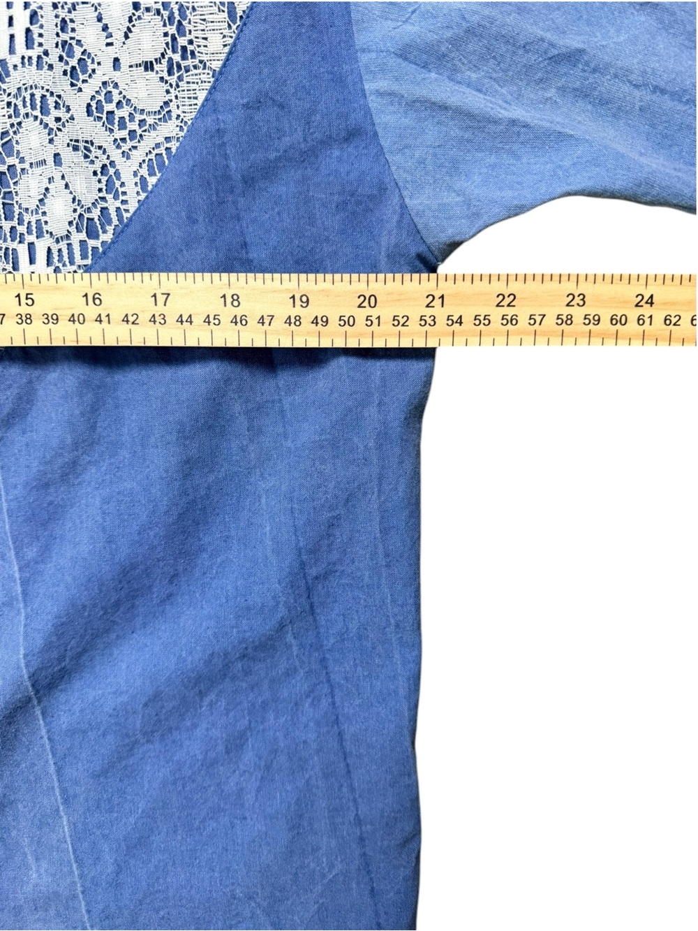 Vintage 80s Saísa Western Lace Bib Shirt Blue Made USA Medium - Picture 5 of 8